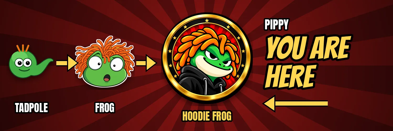 Tadpole, then frog, then hoodie frog. You are here.